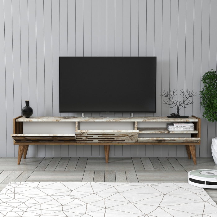 Hanah Home Valensiya Conjunto de Muebles de Salón Nogal, Blanco y Mármol